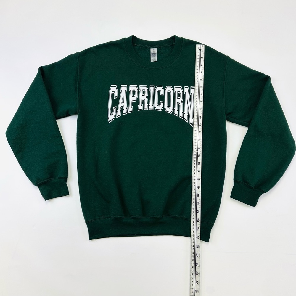 Capricorn Varsity graphic evergreen crew neck fleece womens sweatshirt Small - Picture 3 of 9